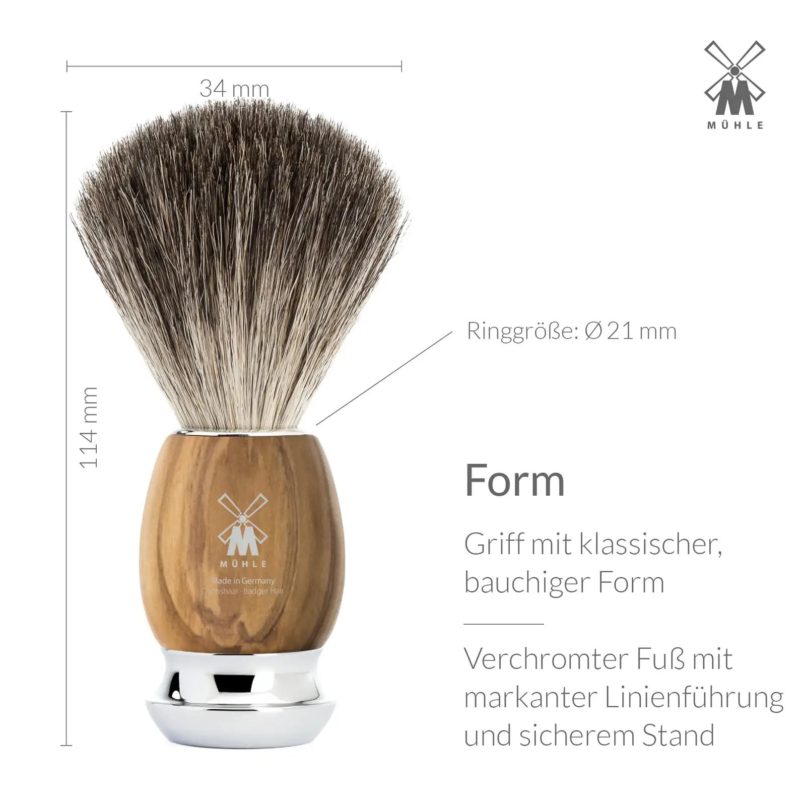 MÜHLE õlivõrkpuitne raseerimishari — naturaalne dachshaar – kasutusnäide