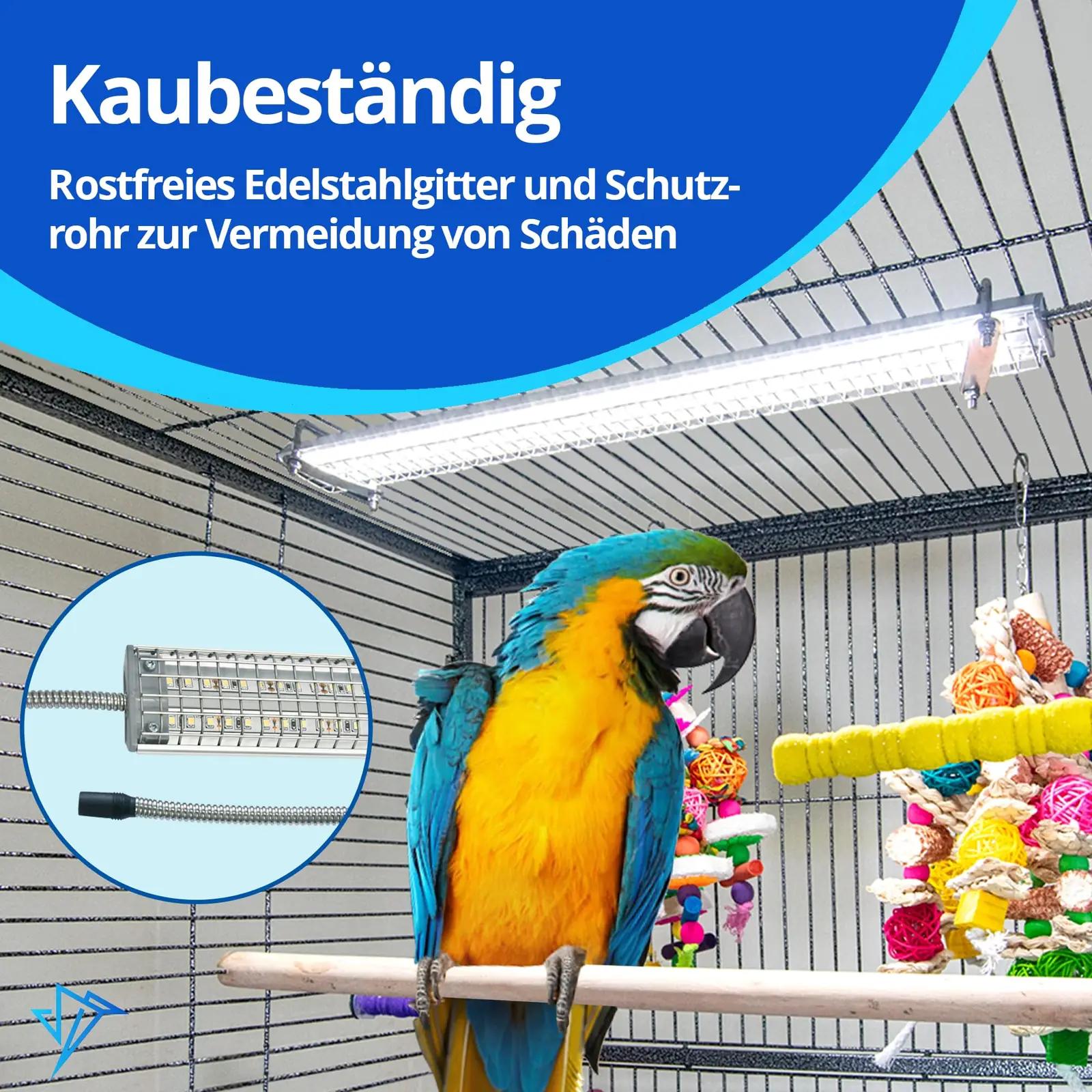 M&M Cage Company täisspektriline linnutuli – aluminium, 25 cm – kasutusnäide