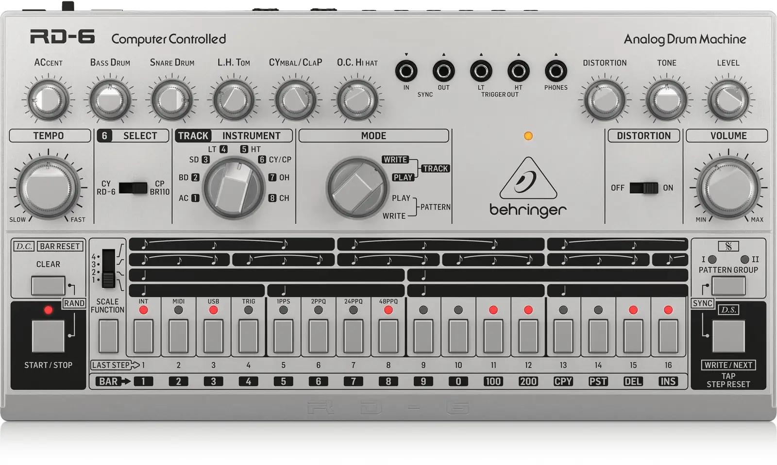 Behringer hõbedane RD-6-SR rütmimasin – kvaliteetne komplekt