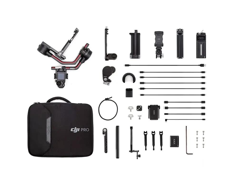 DJI süsinikkiuline käepide ja stabiilne gimbal videovõtetele – pakend ja tarvikud
