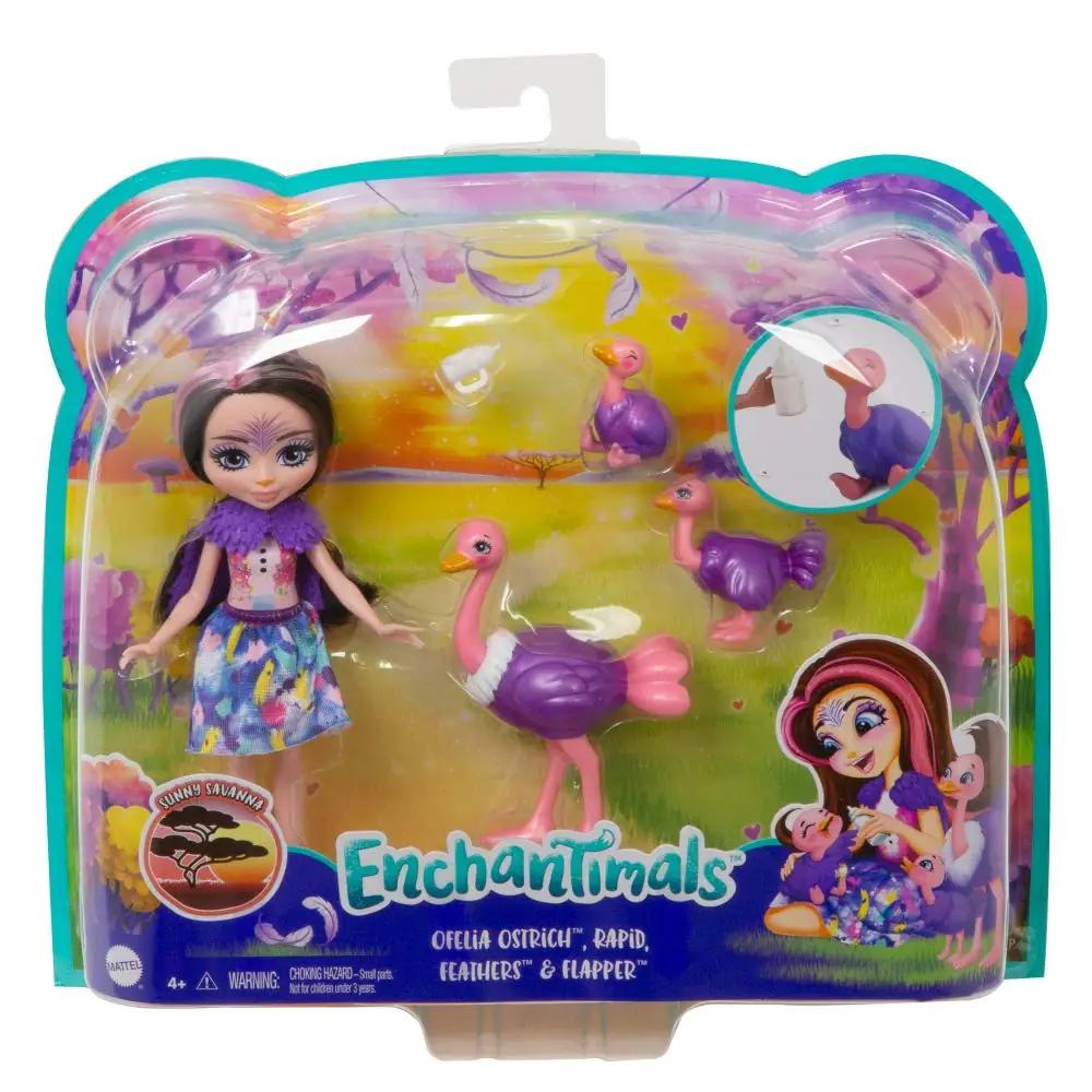 Enchantimals pehme plastikmänguasi — Ofelia strutsi pere komplekt – kasutusnäide