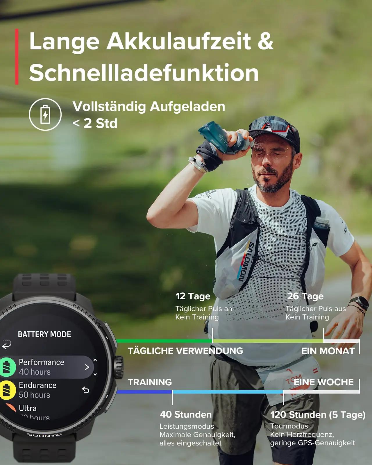 SUUNTO vastupidav sportkell — safiirklaas ja pikk aku – kasutusnäide