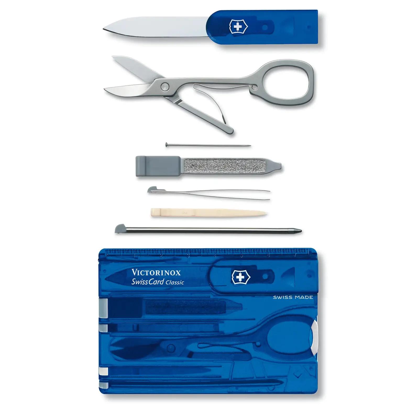 Victorinox sinine Swiss Card Classic – kompaktne multitööriist – pakend ja tarvikud