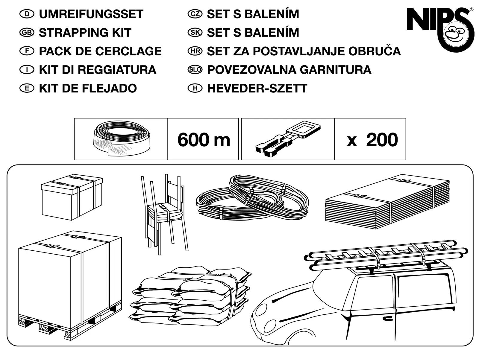 Nips tugev PP-ümbrispael 600 m koos klambritega – pakendiabi – pakend ja tarvikud