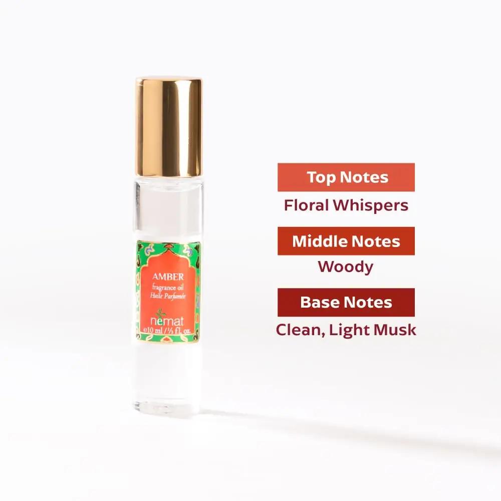 Nemat International bernsti parfümöli 10 ml – pikk püsivus – pakend ja tarvikud