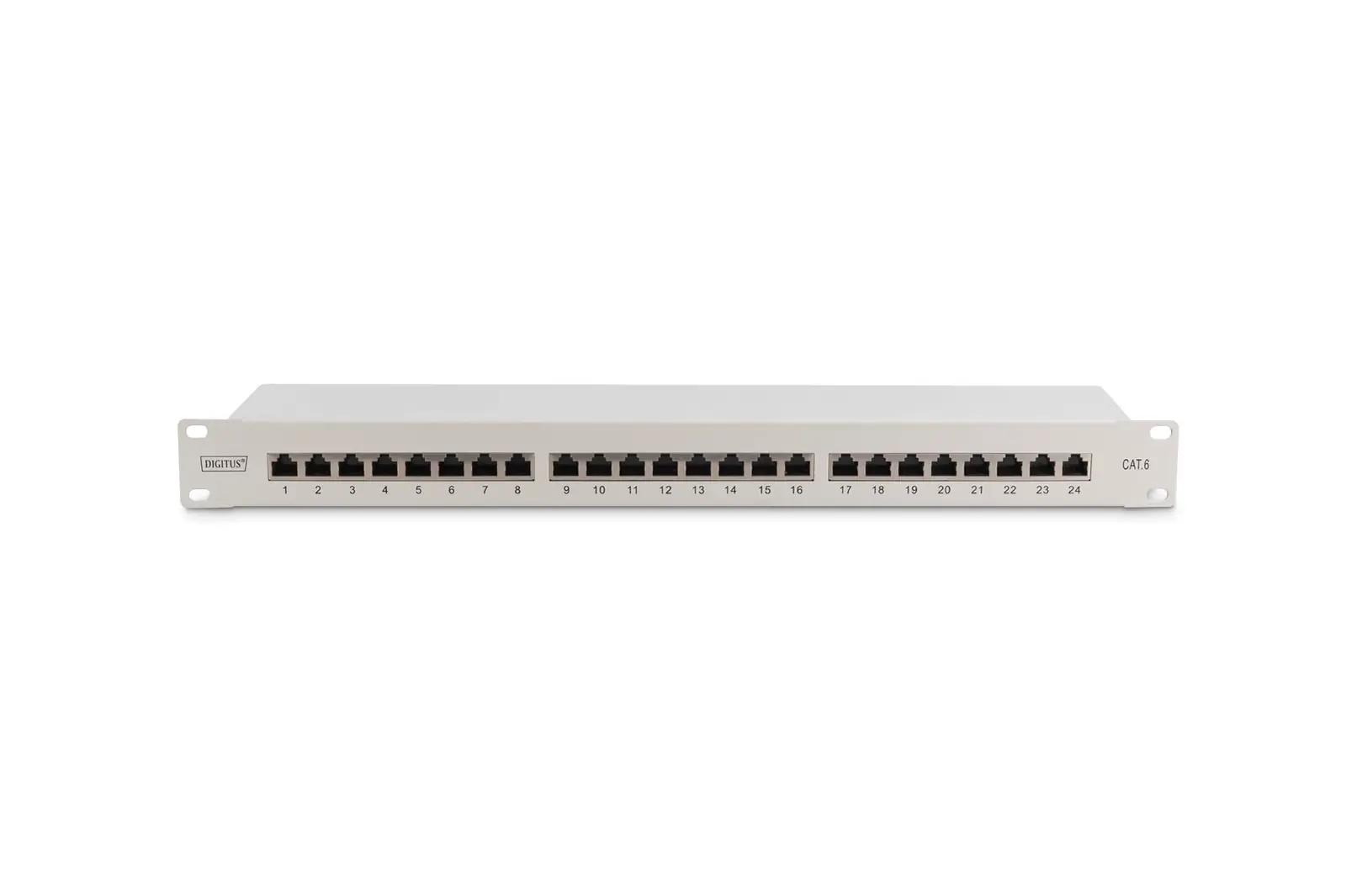 DIGITUS tugev terasripats – 24‑port Cat6 patch panel – pakend ja tarvikud