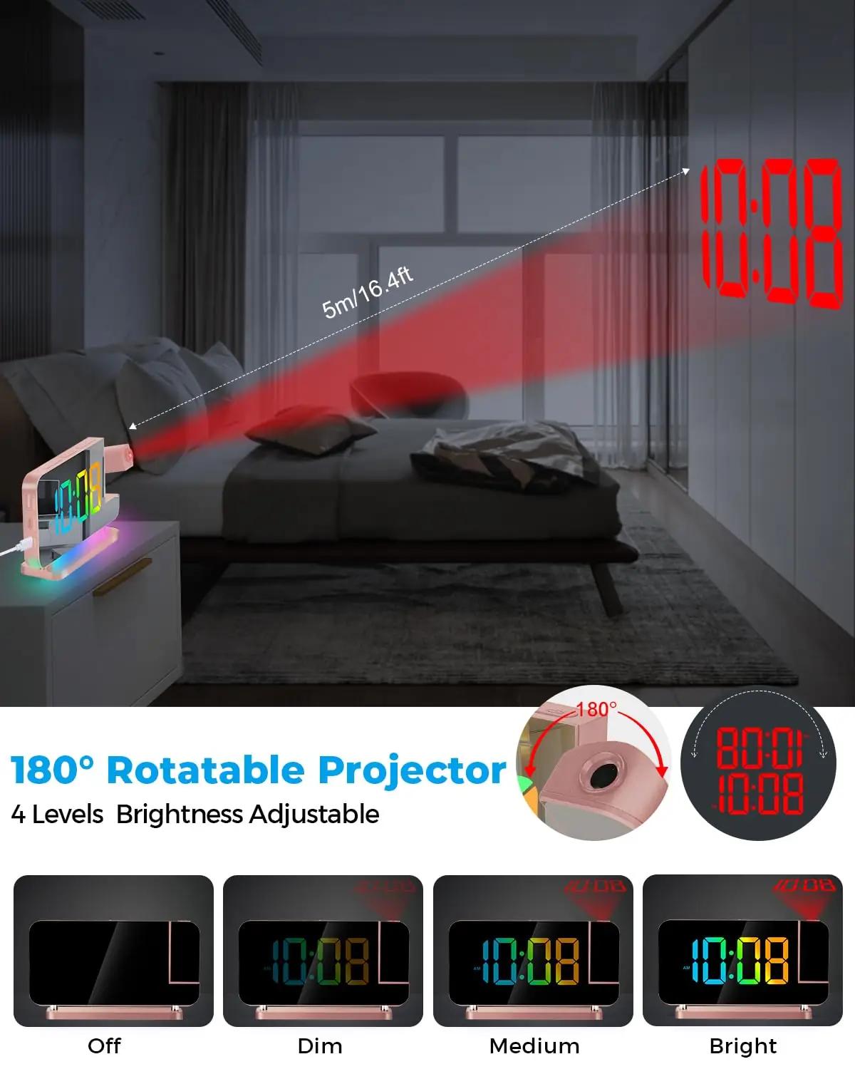SZELAM roosakuldne LED-projektsioonkell – peegelpind, USB-C – pakend ja tarvikud