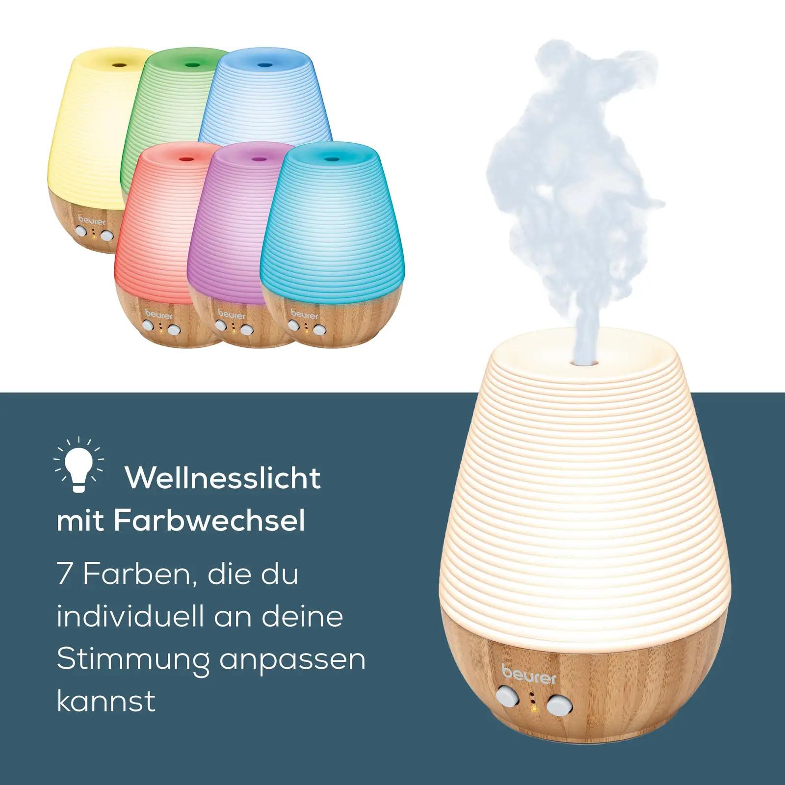 Beurer aromadifuuser LA 40 — looduslik puidu-portselanist disain – pakend ja tarvikud