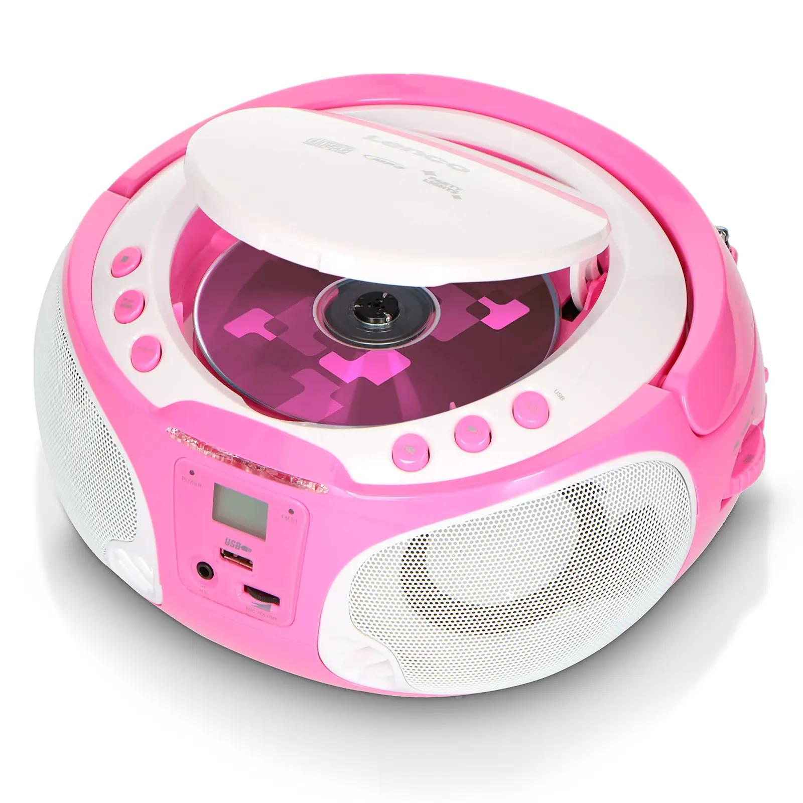 Lenco roosa lastele sobiv CD-boombox mikrofoniga – lisavaade