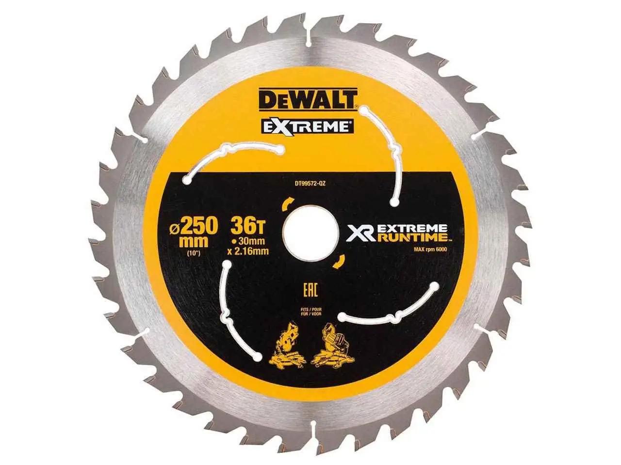 DEWALT vastupidav puidulõikaja ketastera 250 mm — täpne lõige