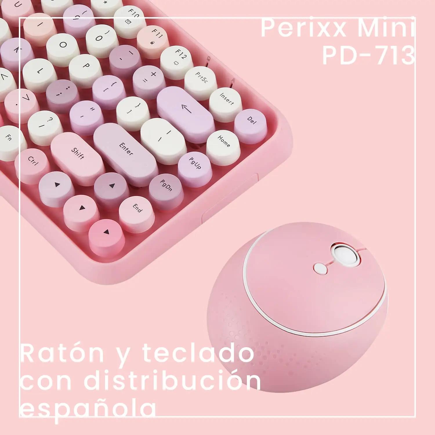 Perixx roosa traadita retro-klaviatuur-hiire komplekt — stiilne – detailne vaade