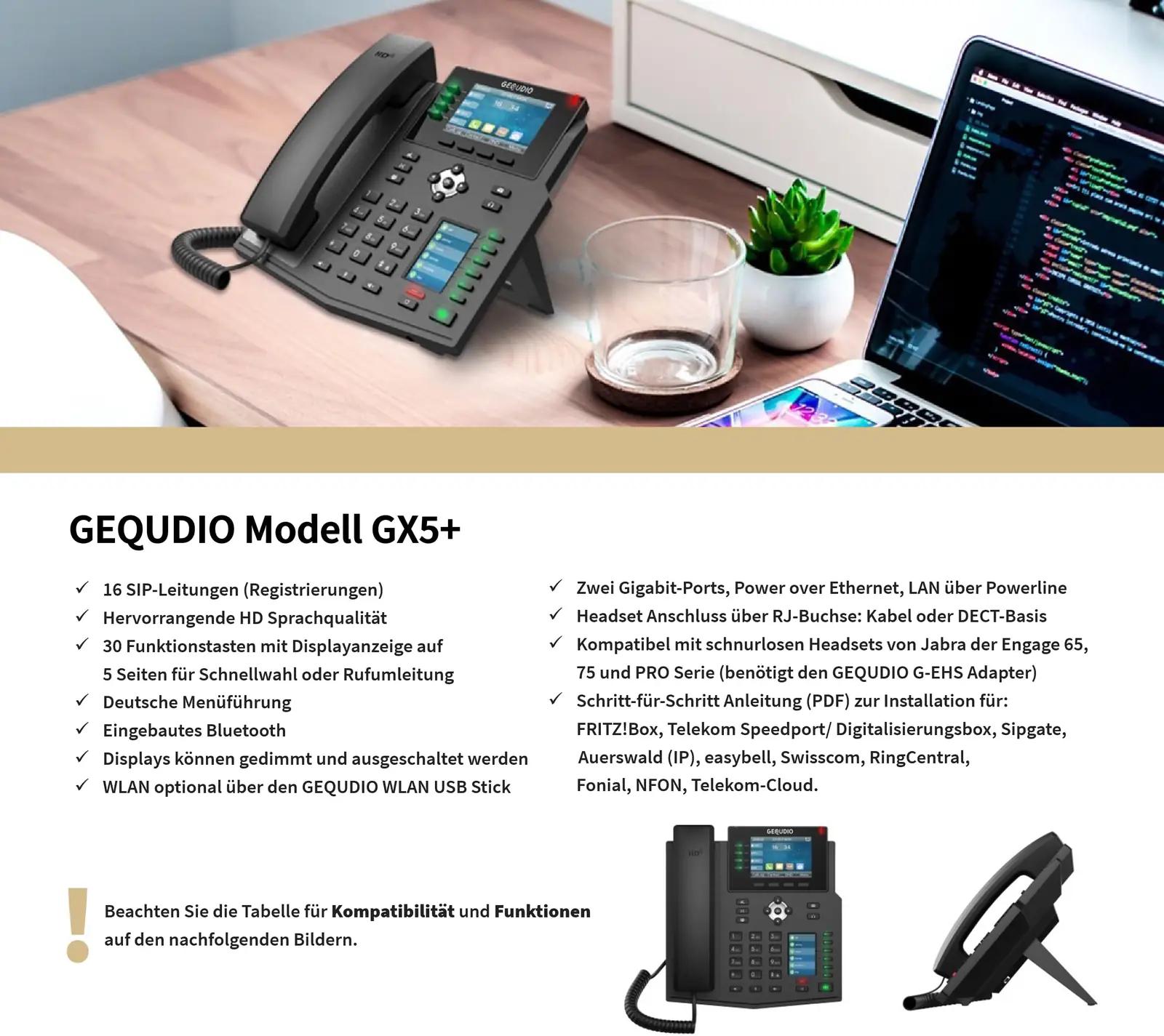 GEQUDIO VoIP-telefon WA9550 – premium käed-vabad ja kaks ekraani – pakend ja tarvikud
