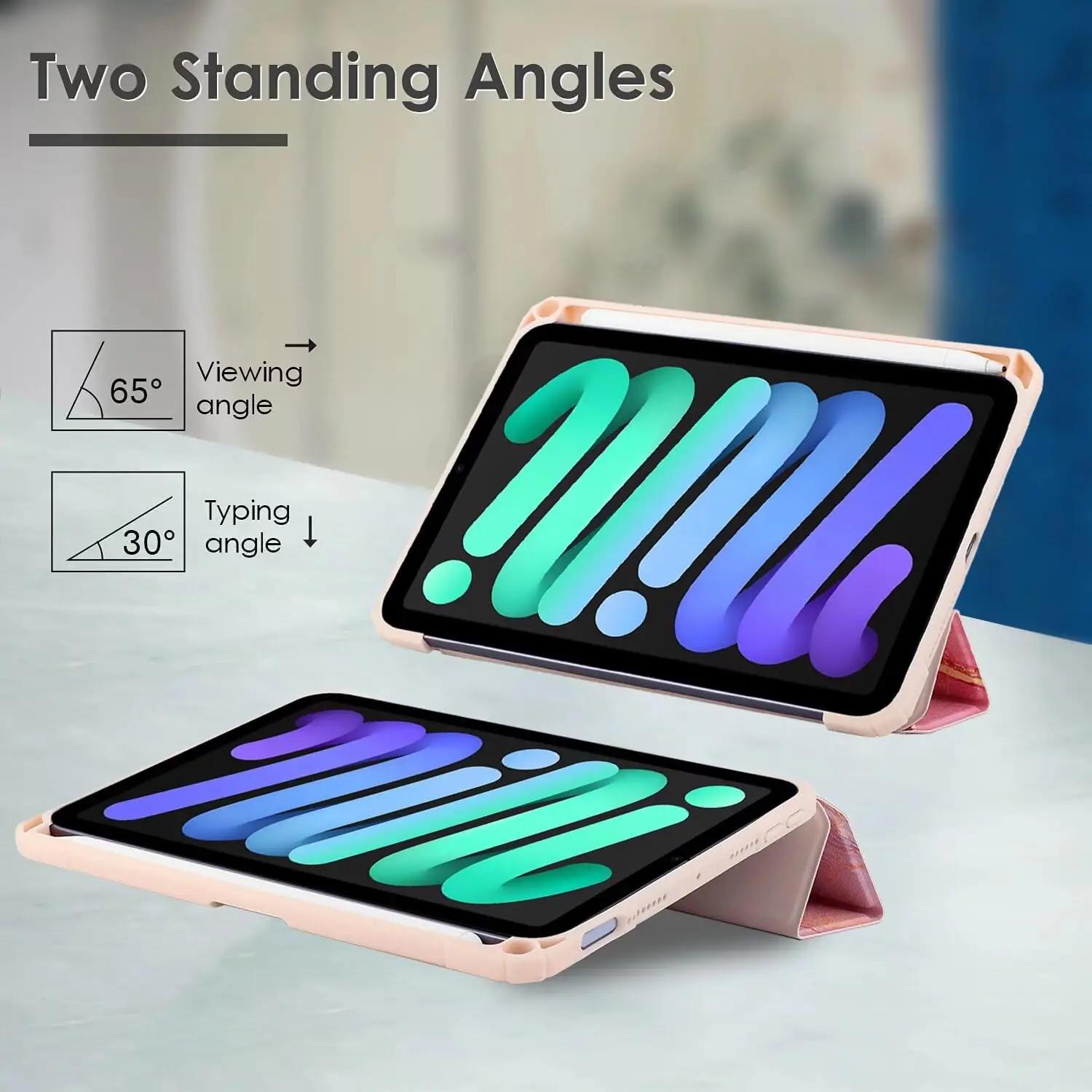 Fancity roosa marmorist kunstnahkümbris iPad Mini 6 jaoks – pilt 7