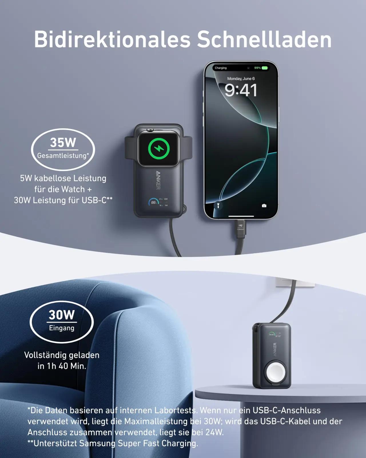 Anker kompaktne 10 000 mAh MagGo powerbank — juhtmevaba laadimine – pakend ja tarvikud