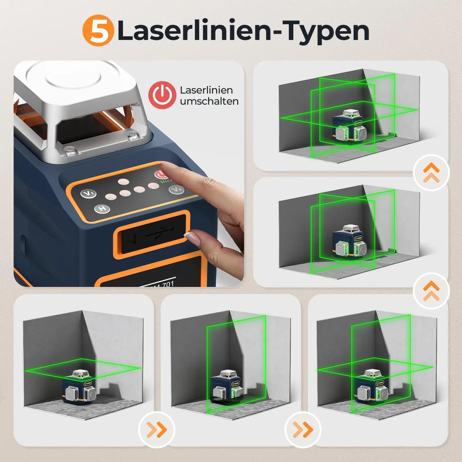 CIGMAN ripats charm: tugev 3×360° roheline laser mõõtmiseks – pakend ja tarvikud