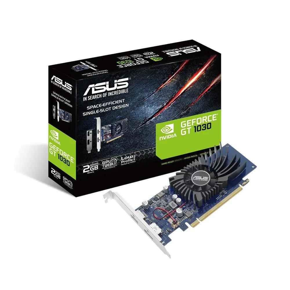 ASUS kompaktne GT1030 2GB GDDR5 – madal profiil, vaikne mängimine – pakend ja tarvikud