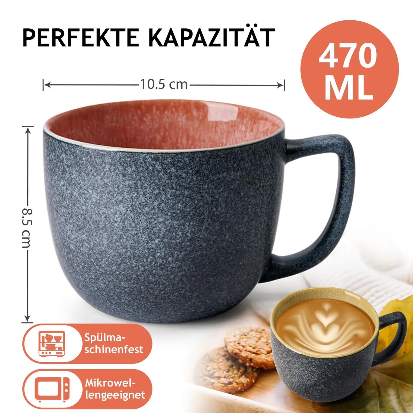 MIAMIO keraamiline suur kohvitassikomplekt — 6 x 470 ml – lisavaade