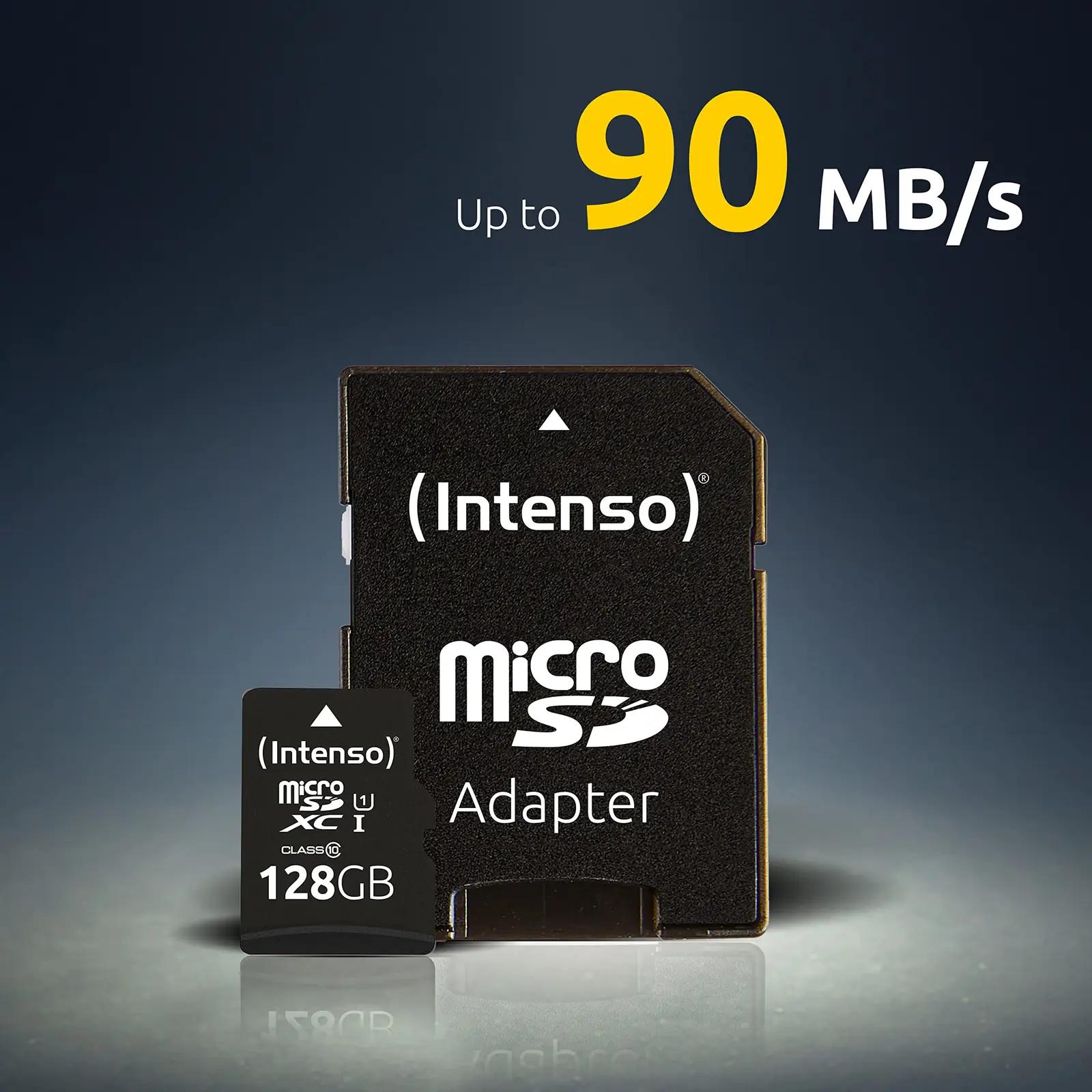Intenso 512GB microSDXC Premium – kiire salvestus ja SD-adapter – pakend ja tarvikud