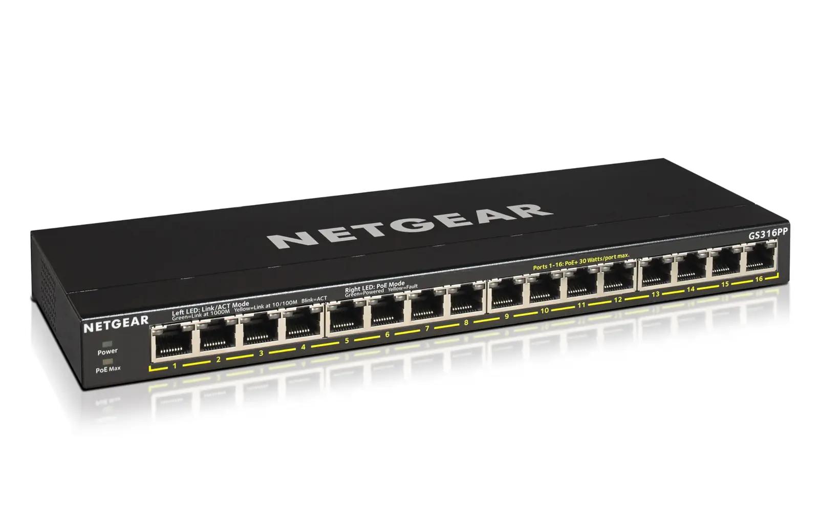 NETGEAR võimas 16-pordiline PoE+ switch kodu- ja