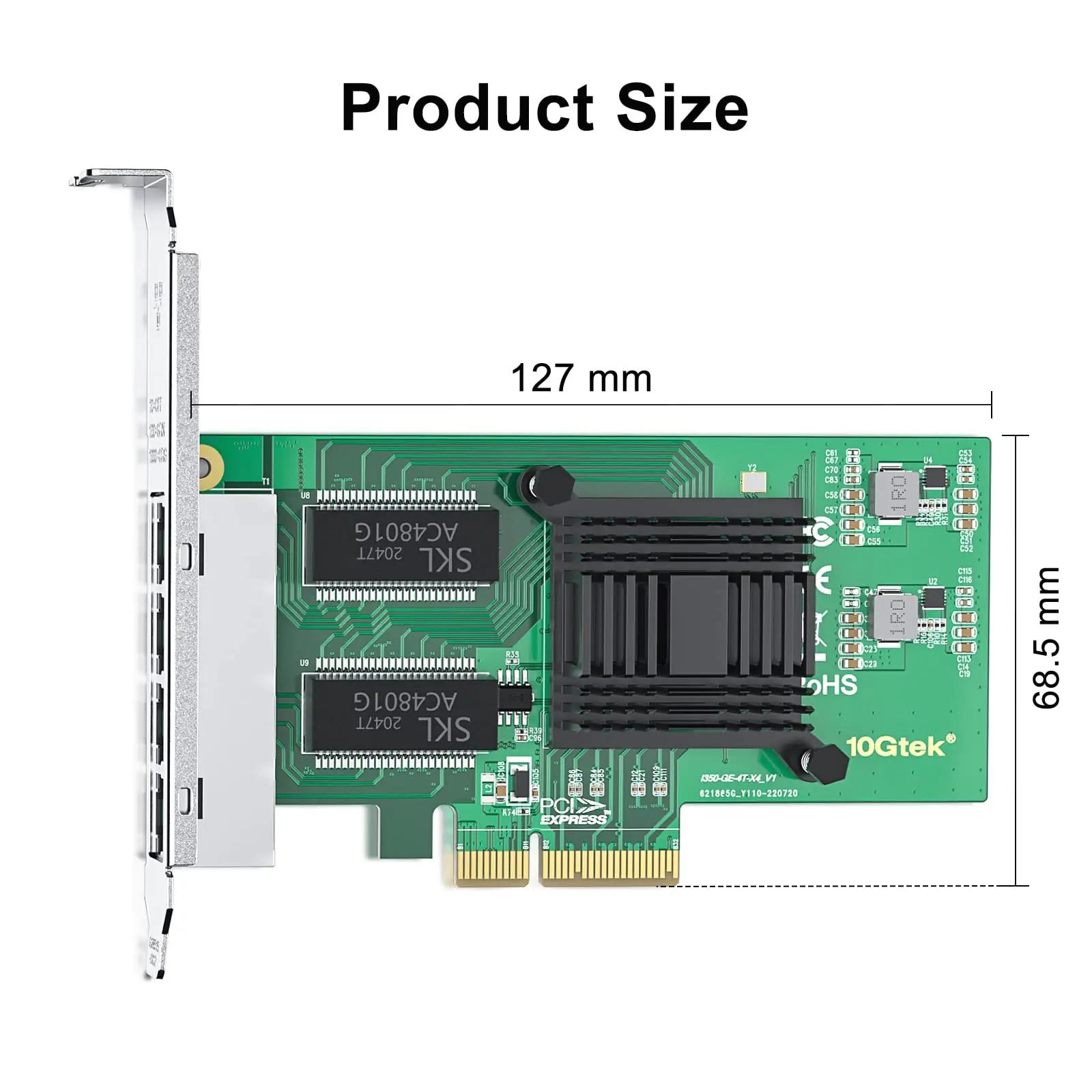 10Gtek võrgukaart Gigabit PCIe — usaldusväärne 4x RJ45 – pakend ja tarvikud