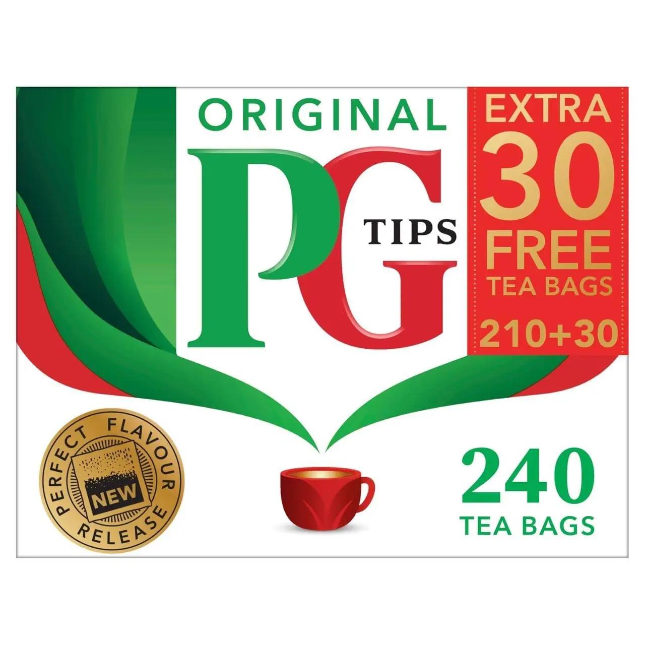 PG tips kvaliteetne must tee 4×240 teekotti kingituseks – detailne vaade