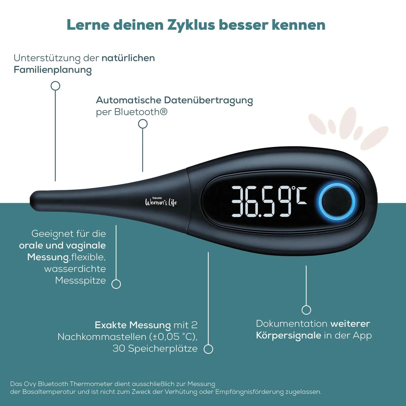 Beurer basaaltermomeeter OT30 – täpne tsüklikontroll ja Bluetooth – pakend ja tarvikud