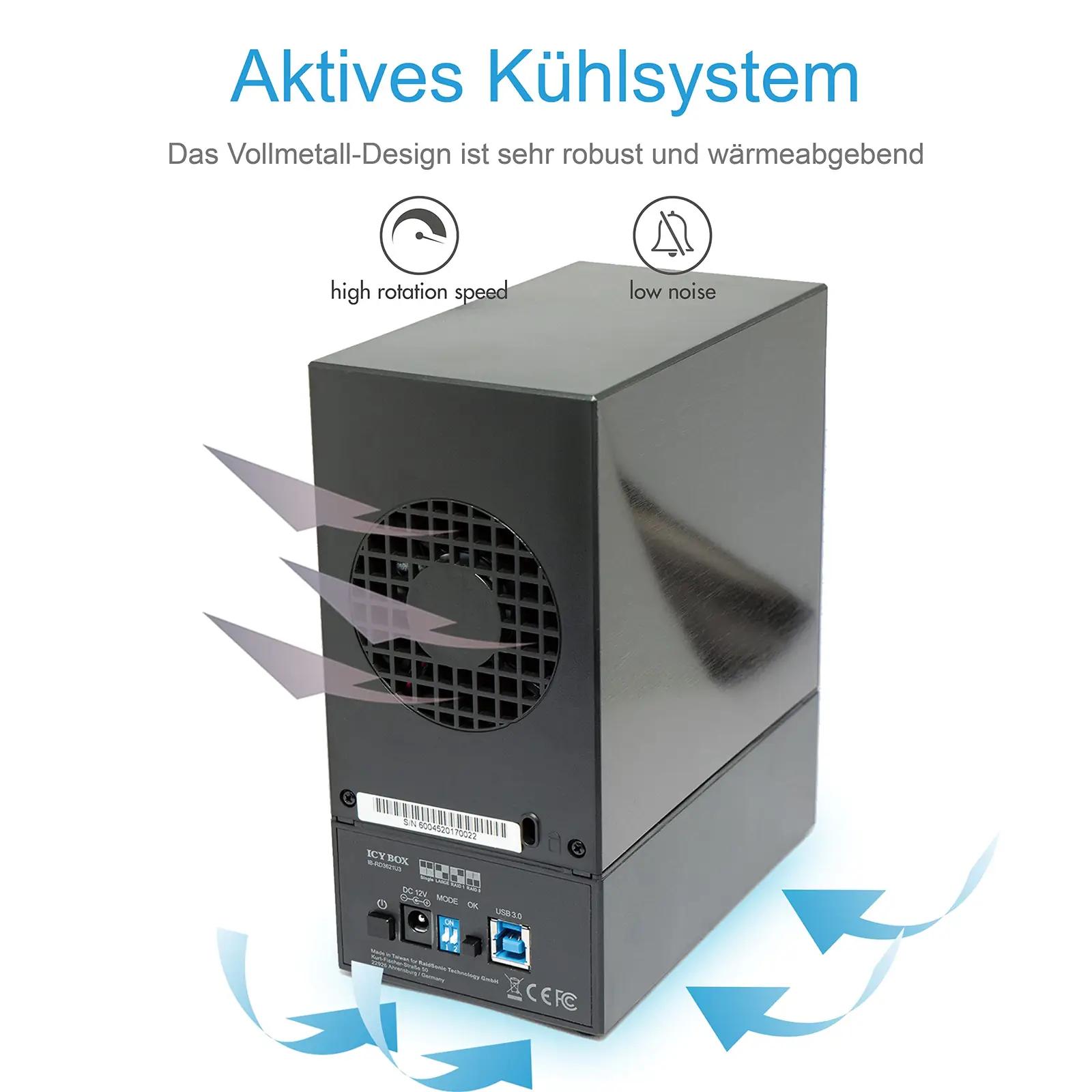 ICY BOX alumiiniumkorpus kahe HDD jaoks – turvaline RAID – lisavaade