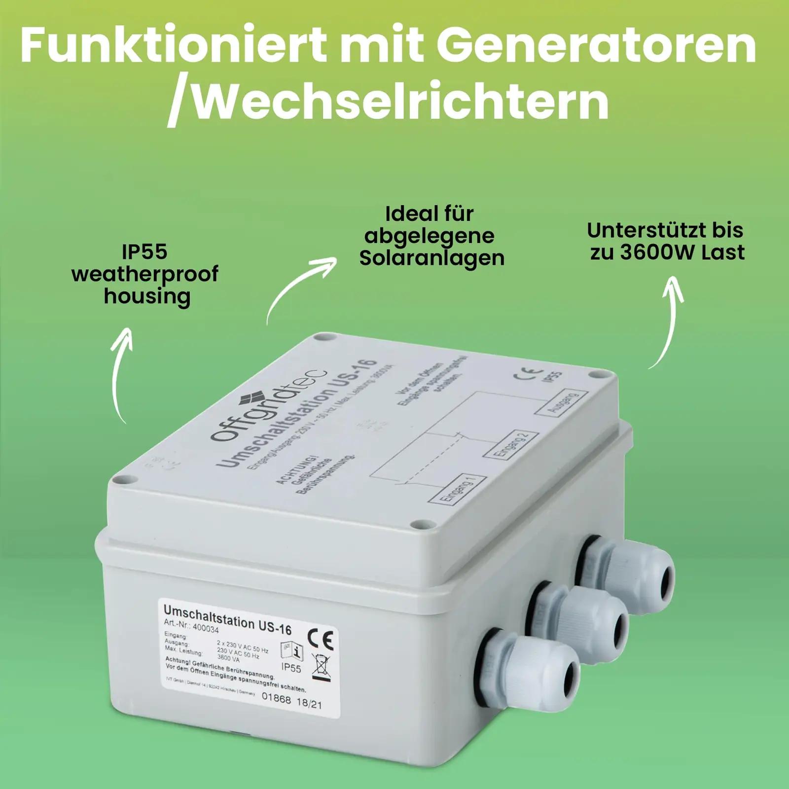 Offgridtec vaheldusjaam kodusele UPS-ühendusele 16A 3600W – pakend ja tarvikud