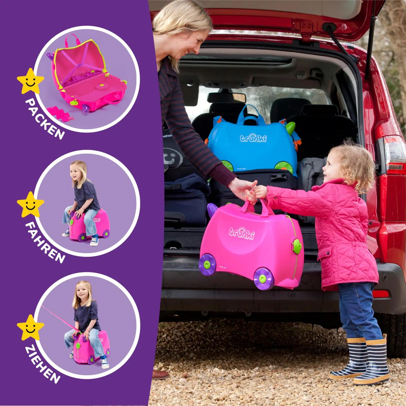 TRUNKI roosa kare lasteistmega reisikohver — istumiseks ja – pakend ja tarvikud