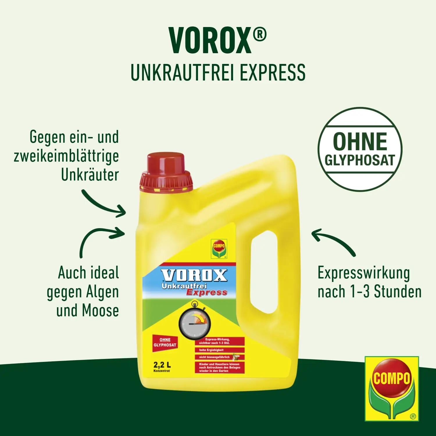 Compo Vorox 2,2L kontsentraat – tõhus umbrohutõrje aia jaoks – kasutusnäide