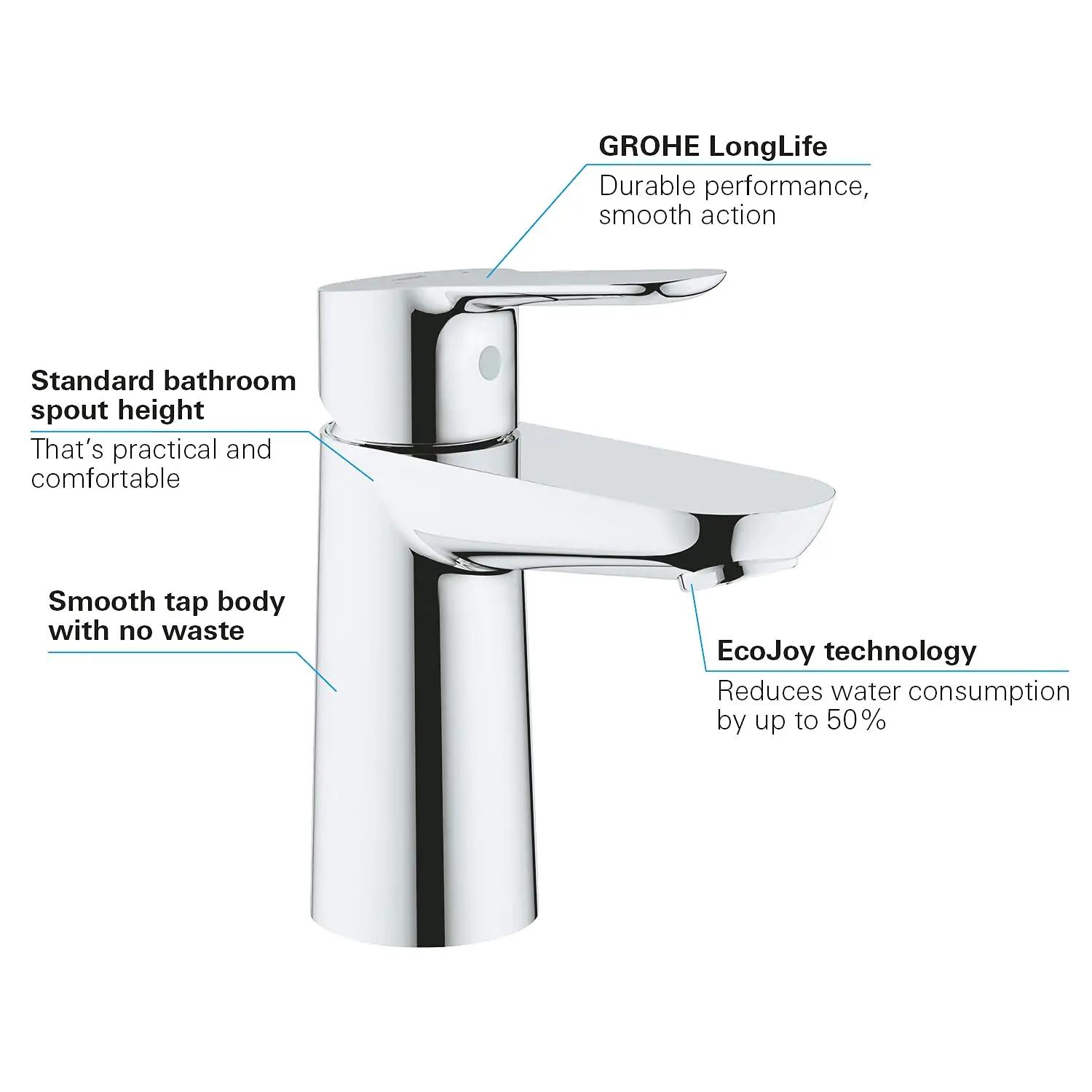 GROHE BauEdge kroomitud segisti — veesäästlik valamuvalik – kasutusnäide