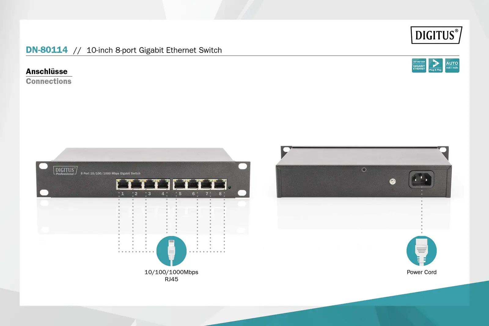 DIGITUS Gigabit 8-portine seinamontaažiga switch – võrgulahendus – kasutusnäide