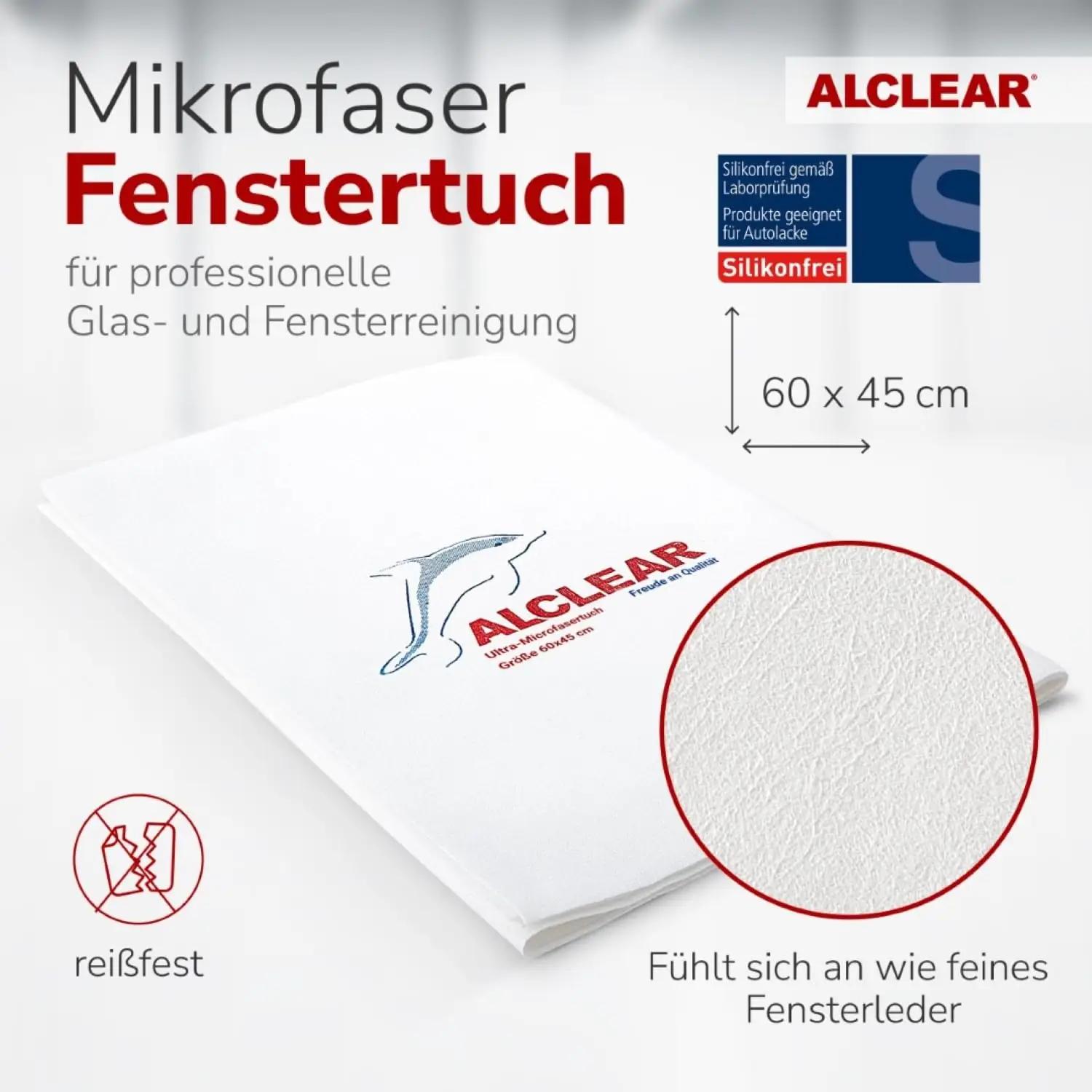 ALCLEAR mikrofiibrist aknalisad — triibuvaba 5‑tk komplekt – pakend ja tarvikud