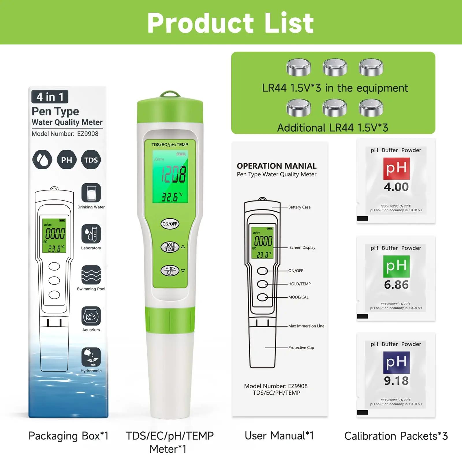 Ehomfy täpne 4-in-1 vesi- ja basseinitester – pH, TDS, EC, temp – pilt 7