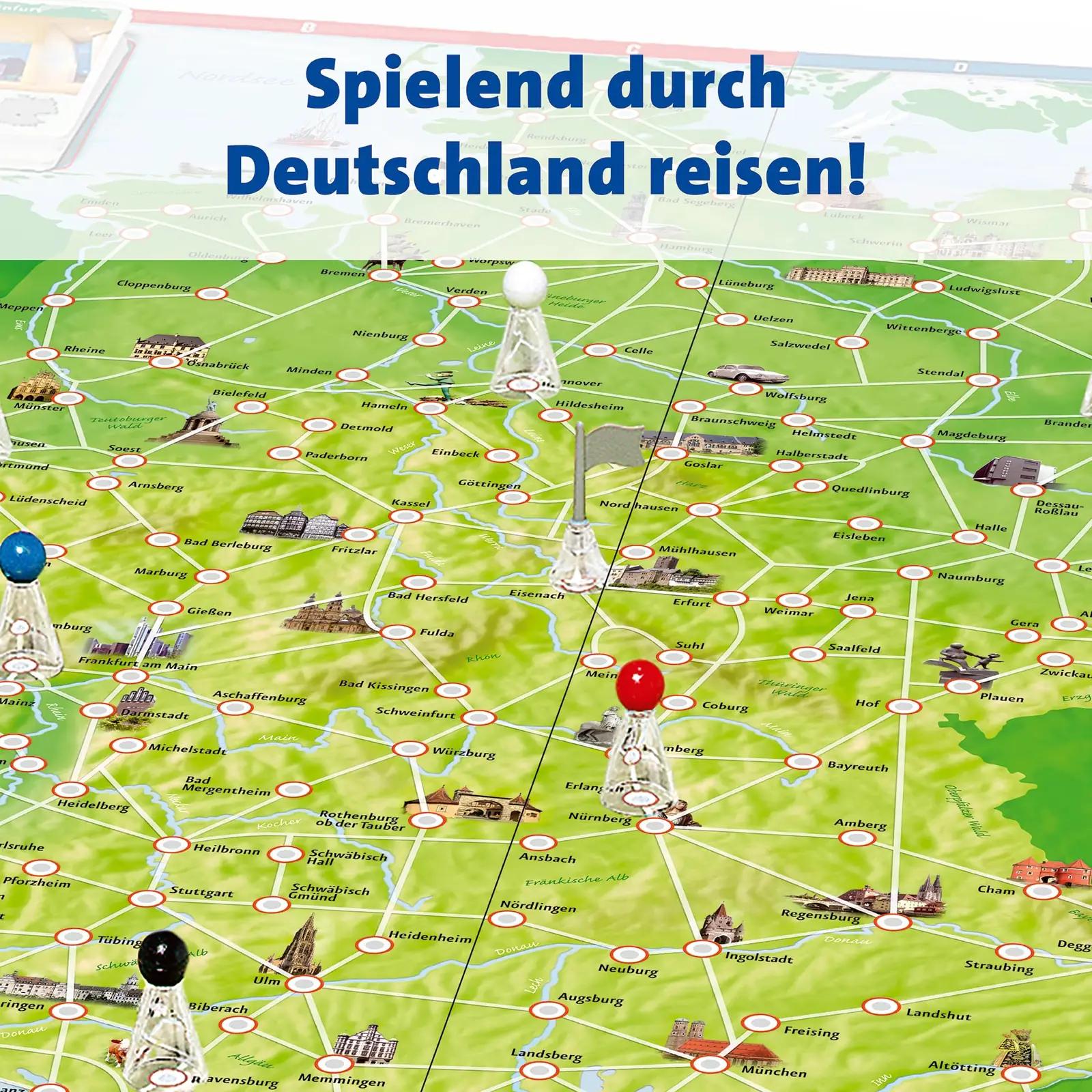 Ravensburger lauamäng – reis läbi Saksamaa, pereklassika – pakend ja tarvikud