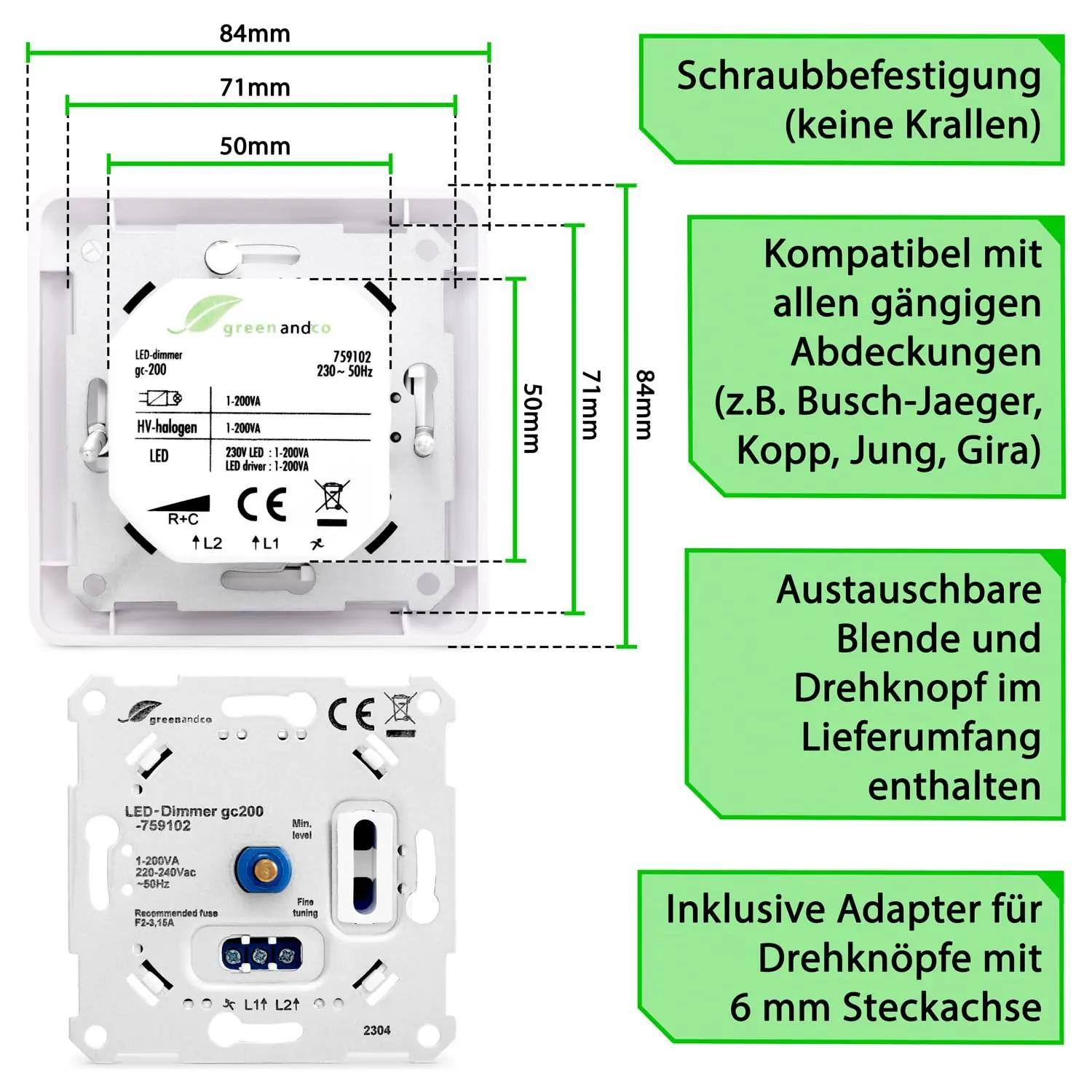 greenandco seinasisene dimmer gc-200 — 2tk valge plastik – lisavaade