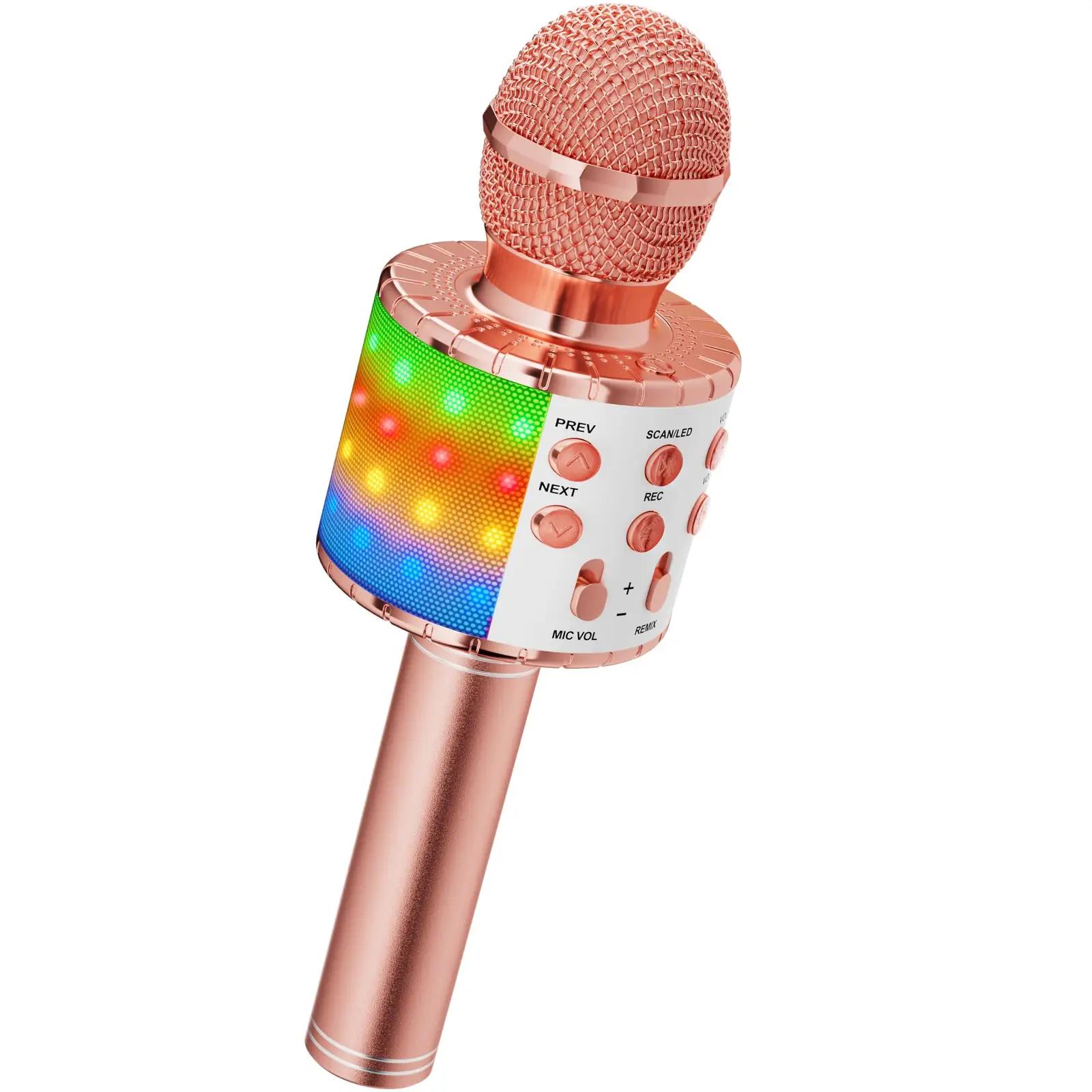 Ankuka roosakuldne LED karaokimikrofon laste mänguks ja kingiks