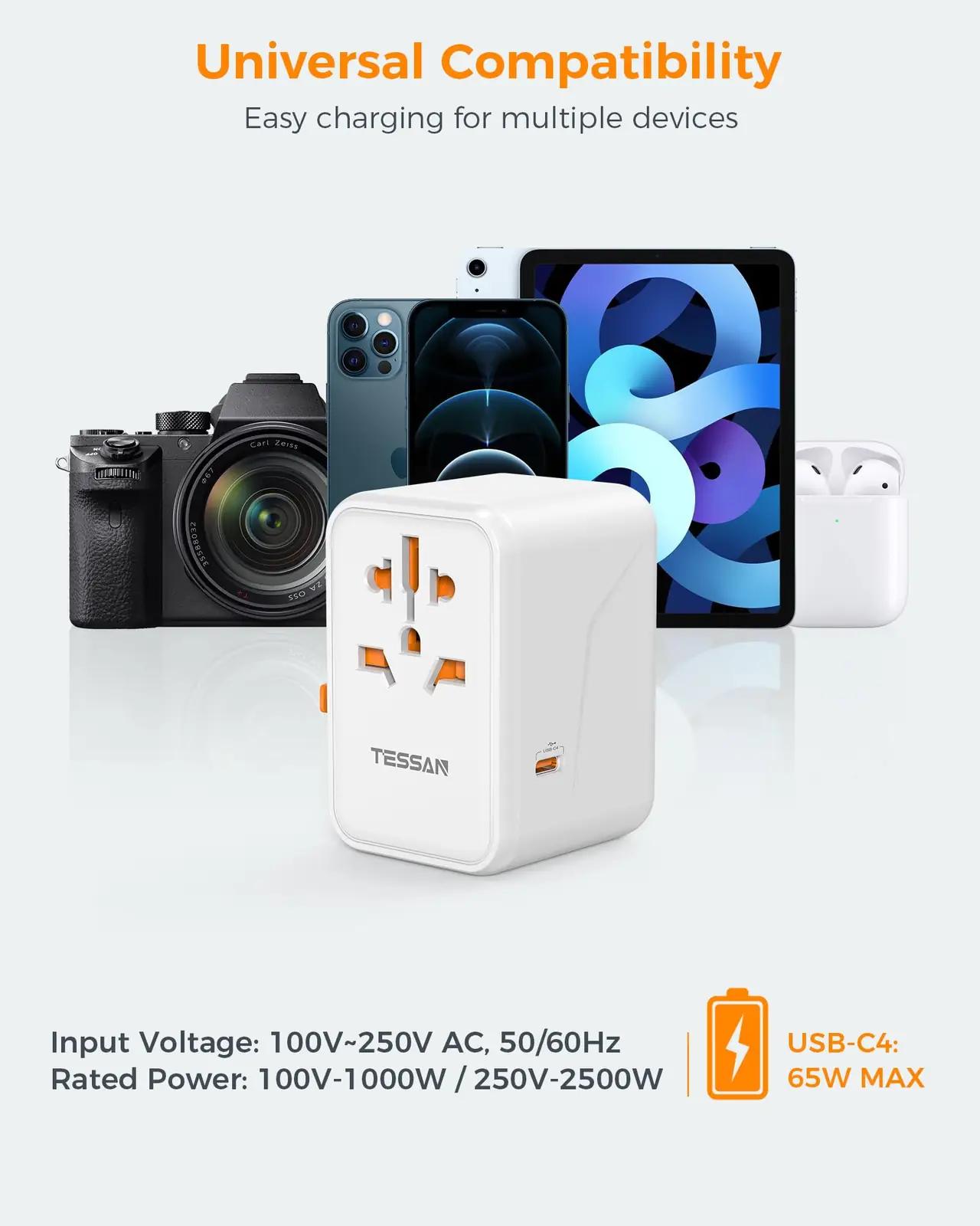 TESSAN reisilaadija 65W USB‑C kiire laadimine ja universaalne – pilt 6