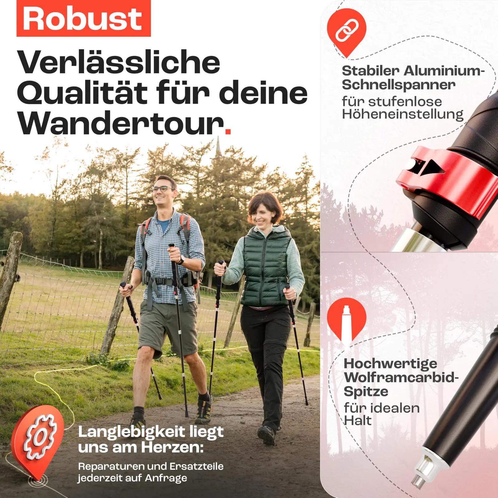 Rothwild kerge kokkupandav matkakepp – reguleeritav 105–125 cm – pakend ja tarvikud