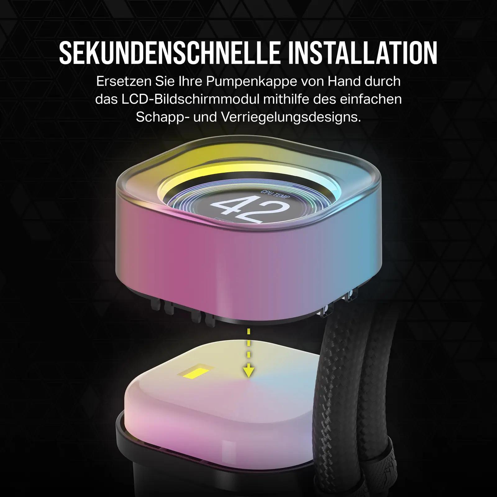 Corsair iCUE LINK AIO LCD — 2,1″ IPS ekraan ja RGB-efekt – lisavaade