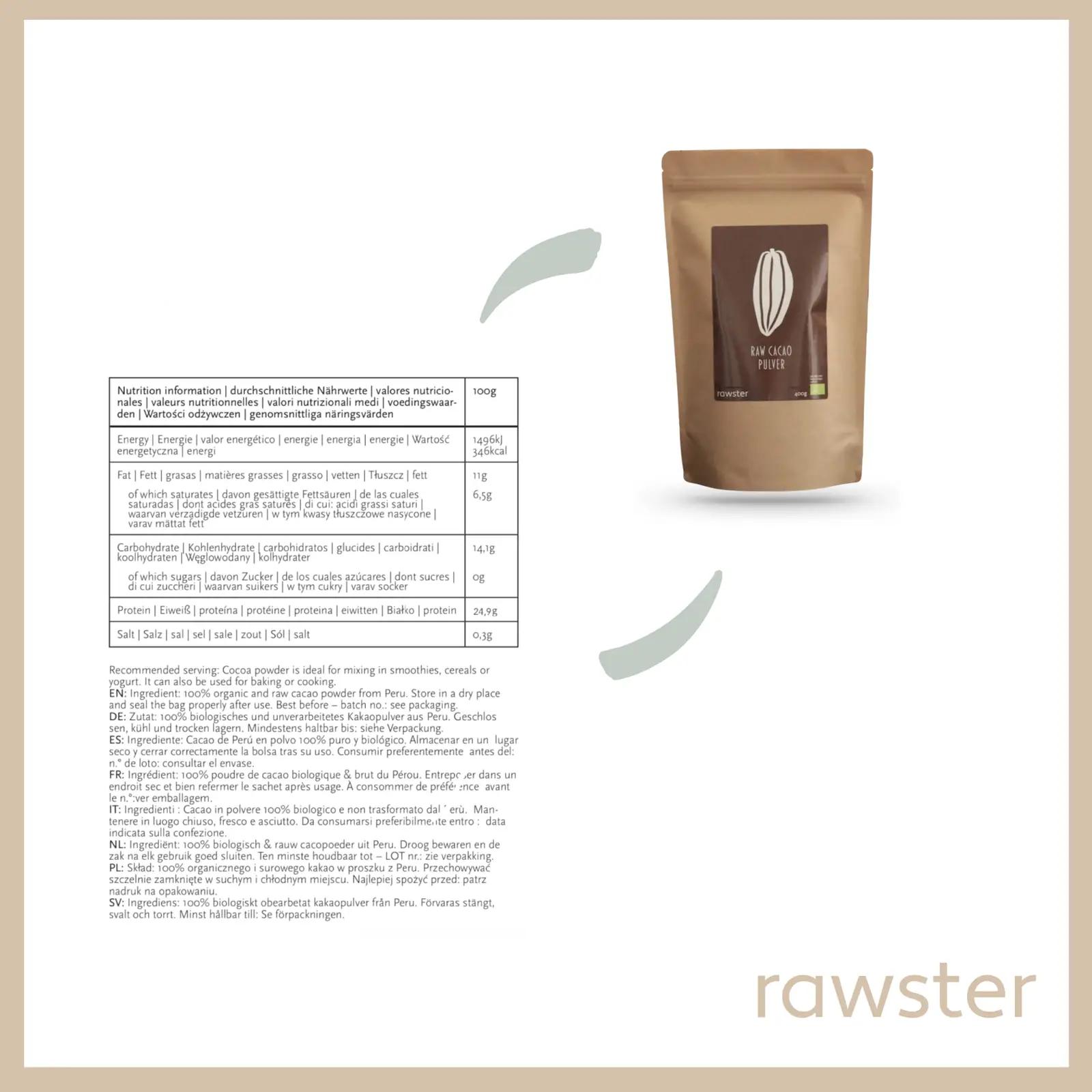 rawster orgaaniline 1 kg rohkkakao pulber — naturaalne ja – lisavaade