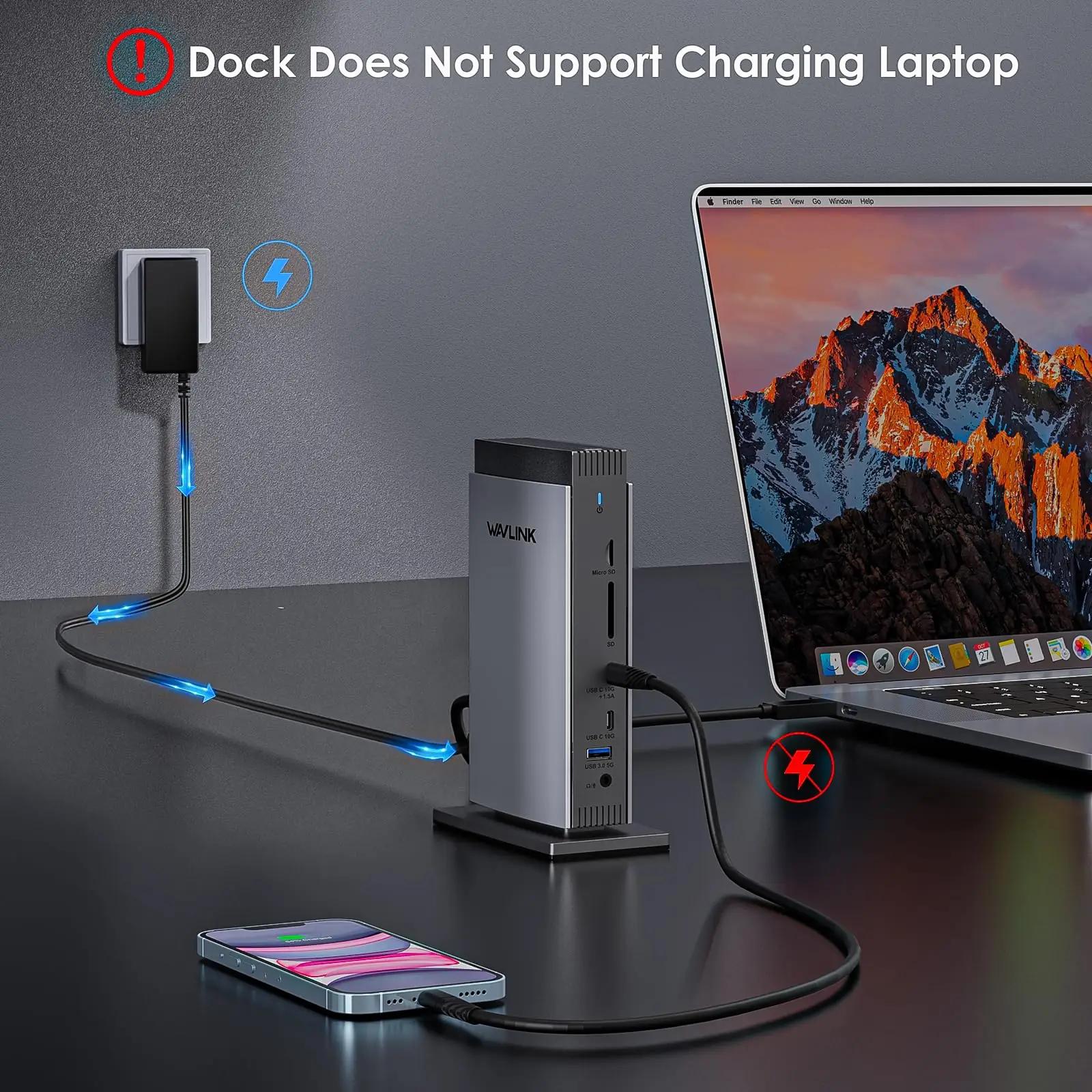 WAVLINK USB-C dokk – mitmekülgne 15‑ühes tööjaam – pakend ja tarvikud