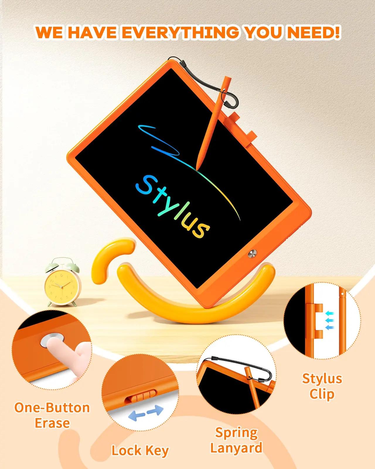 ORSEN oranž 10″ LCD kirjutuslaud lastele – vastupidav ABS – pakend ja tarvikud