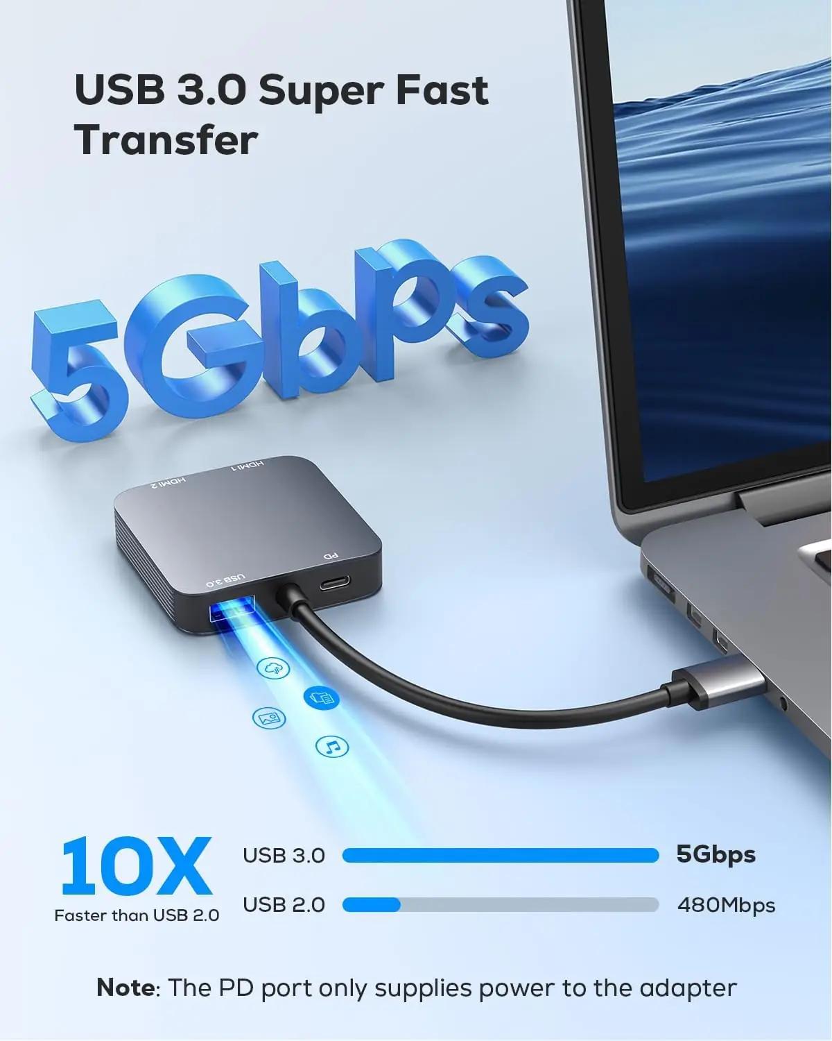 ABLEWE alumiiniumist USB 3.0 videoadapter kahe HDMI väljundiga – lisavaade