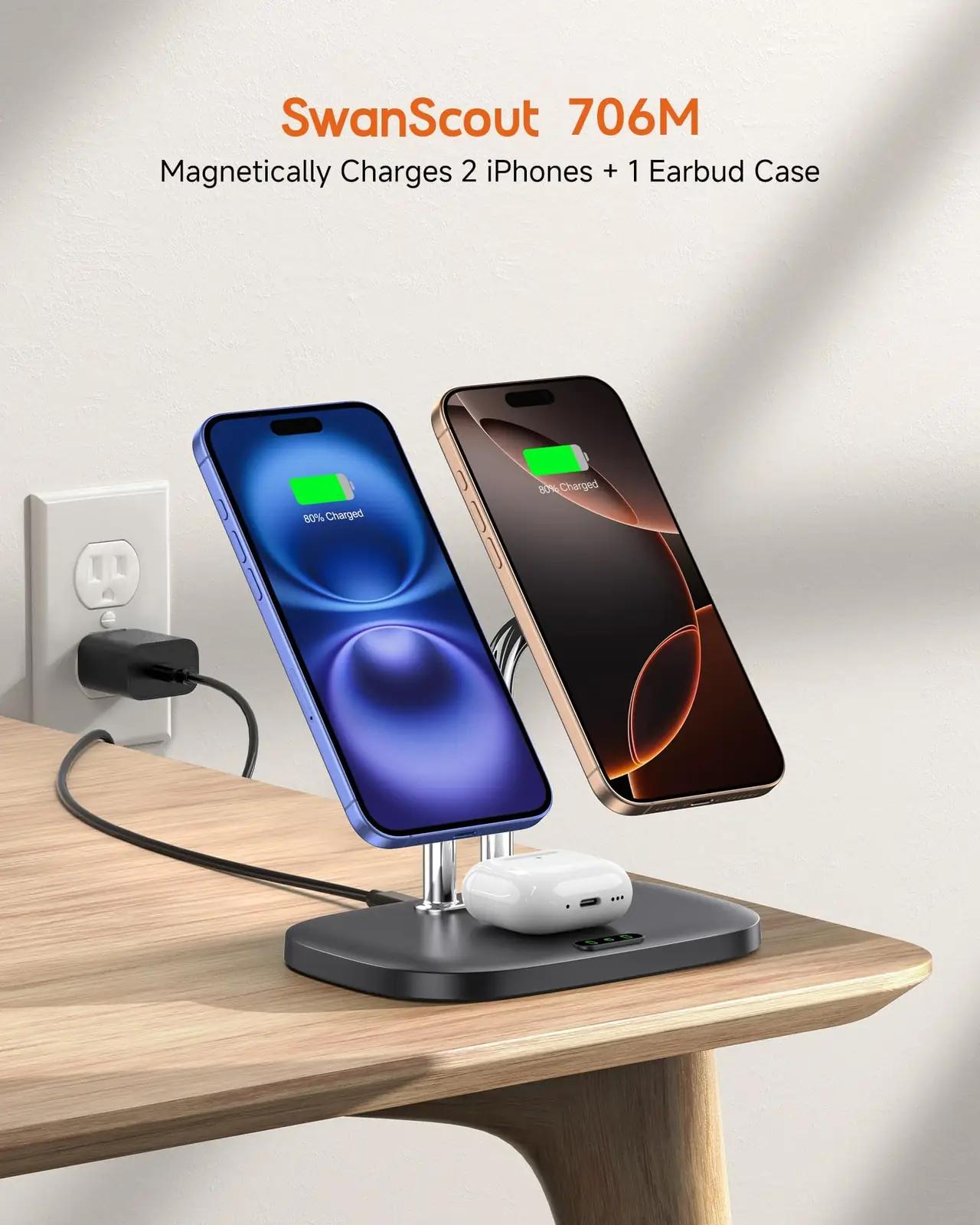SwanScout MagSafe topelttraadita laadija — kompaktne ABS lahendus – detailne vaade