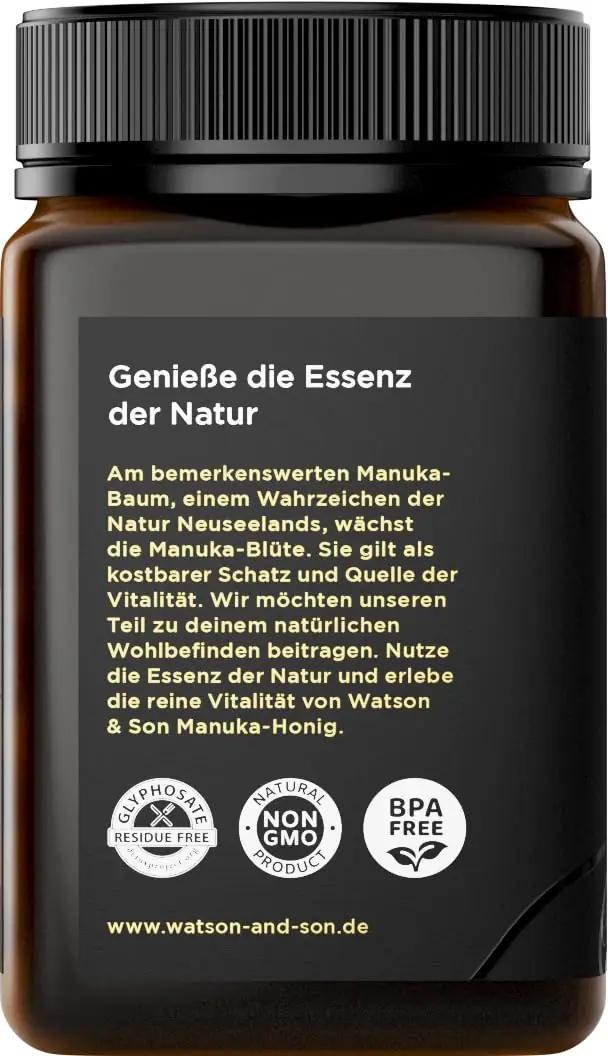 Watson & Son Manuka mesi 500 g — tugev MGO 400+ kvaliteet – kasutusnäide