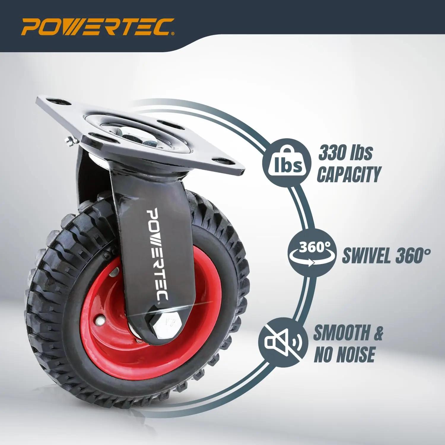 POWERTEC vastupidav ratas 16,4 cm — tugev kinnitus ja mugav – pakend ja tarvikud