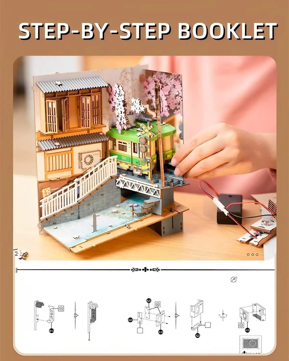 Rolife puidust Sakura Densya DIY raamaturiiuli diorama (kingitus) – pilt 6