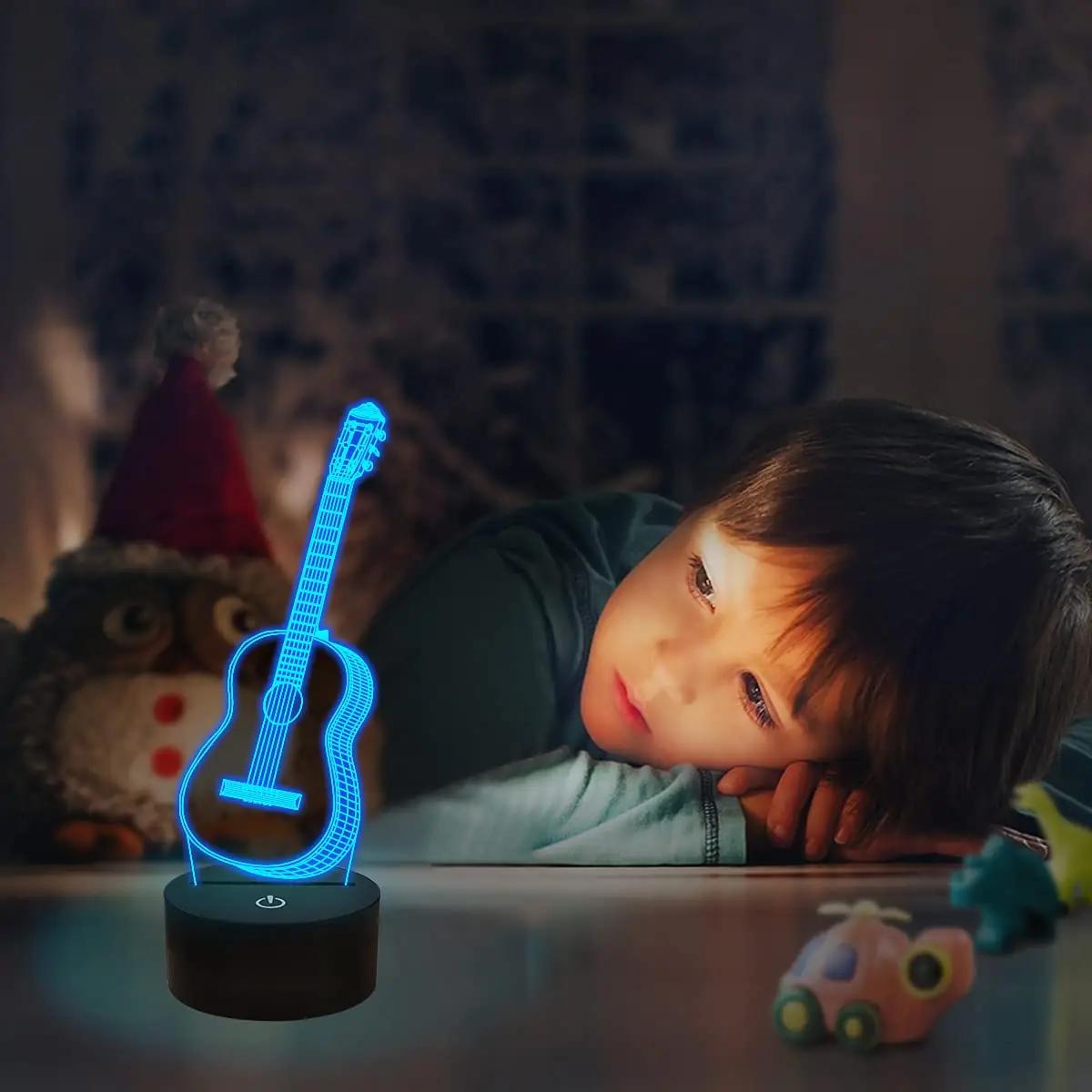 FULLOSUN modernne 3D-kitarr öölamp – laheda kujundusega kingitus – detailne vaade