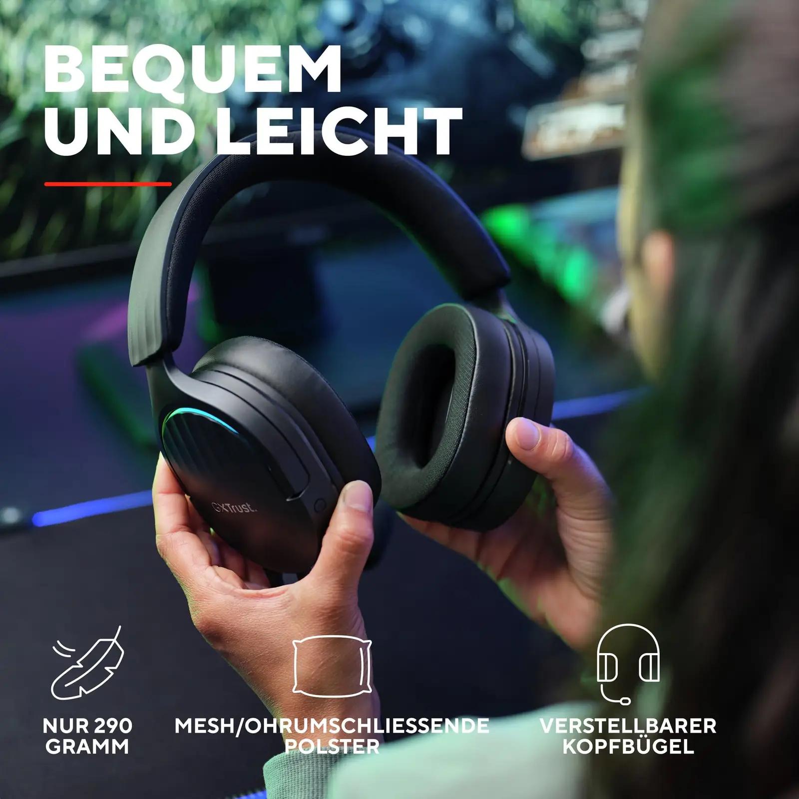 Trust Gaming pehmest kunstnahast mängukõrvaklapid RGB ja 7.1 – kasutusnäide